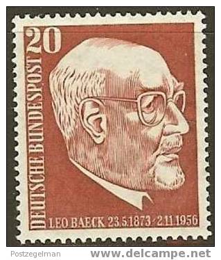 GERMANY 1957 Mint Hinged Stamp(s) Leo Baeck 278 #1431 - Unused Stamps