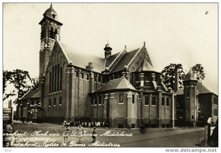 Turnhout-Kerk Van O.L.Vrouw Middelaars-Lits REAL PHoto Gelopen Kaart - Turnhout