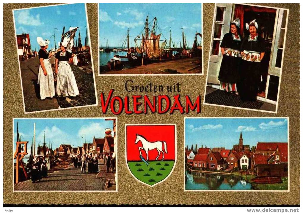 * Volendam - Noord Holland * Groeten Uit, Bonjour De, Oude Klederdacht, Vieux Vêtements, Wapenschild, Port, Haven,bâteau - Volendam