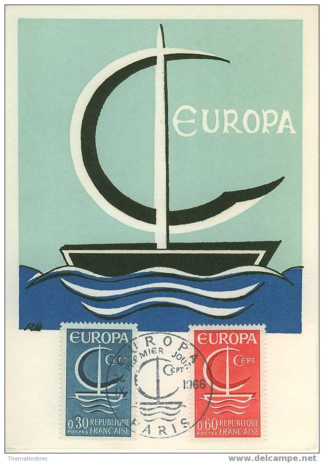 CM0021 Europa Bateau 1490 à 1491 France 1966 Carte MAXIMUM FDC Premier Jour - 1966