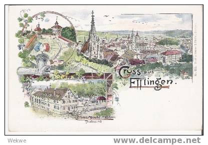 BW042 / Ettlingen – Gesamtansicht Und Gasthauswerbung Ca. 1896, Ungebraucht - Ettlingen