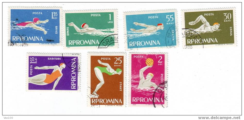 ROMANIA  1963,  NATATION  USED   FULL SET  YVERT #1916-1922 - Natation