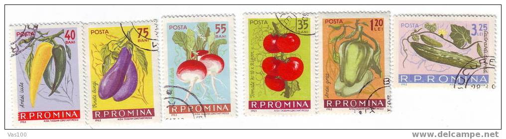 ROMANIA  1963, PROPAGANDE POPUR LES PRIMEURS   USED  FULL SET  YVERT #1902-1907 - Légumes