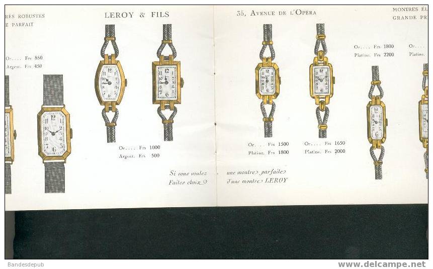Petit Catalogue Montres Chronomètres Chronographes  Leroy Avenue De L'Opéra Paris - Werbung