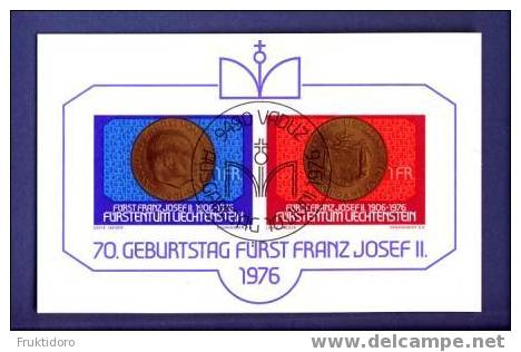 Liechtenstein Mi Block 10 70 Birthday Prince Franz Josef II - Coins - Coat Of Arms 1976 - Blocks & Sheetlets & Panes