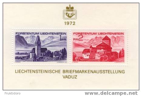Liechtenstein Mi Block 9 Exhibition LIBA '72, Vaduz ** 1972 - Castle - Church - Unused Stamps