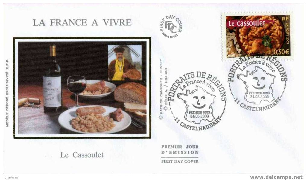 Env. Premier Jour Avec Timbre Et Illust. "Le Cassoulet" Et Oblit. PJ Camembert 24.05.2003 - Alimentation