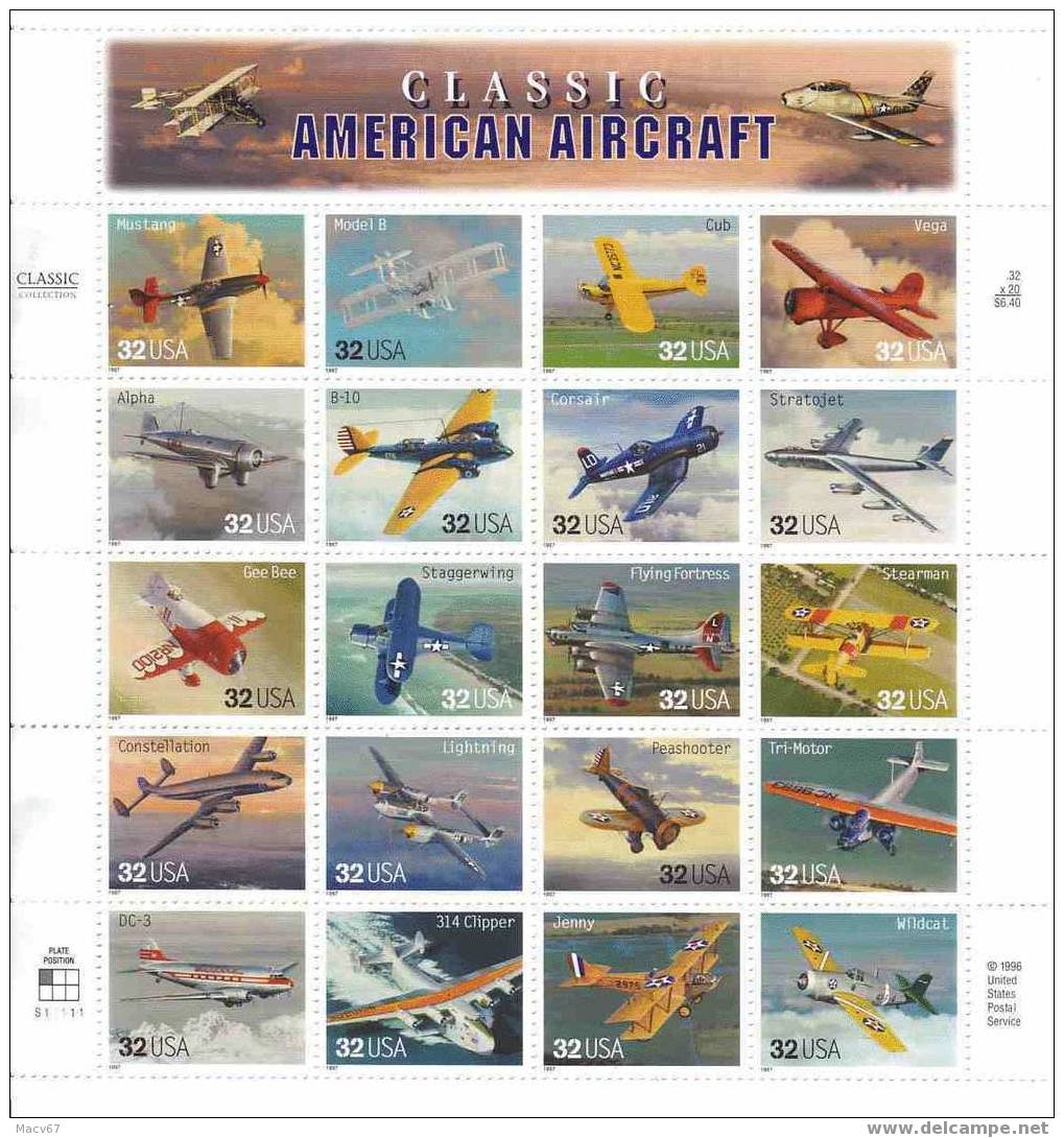 U.S. 3142   **  CLASSIC AMERICAN AIRCRAFT - Volledige Vellen