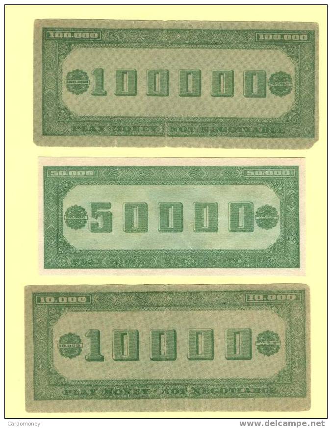 Série De 3 Billets De Jeux : 10 000 , 50 000 Et 100 000 US DOLLARS (play Money)(N° 418) - Autres & Non Classés