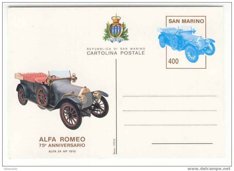 San Marino - Cartolina Postale Serie ALFA ROMEO 75 ANNI -  Nuova  E Perfetta - Postal Stationery