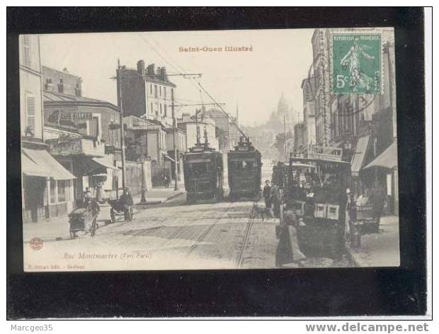 005099  Saint Ouen Rue Montmartre Vers Paris édit.sudan Tramways Animée Belle Carte - Saint Ouen