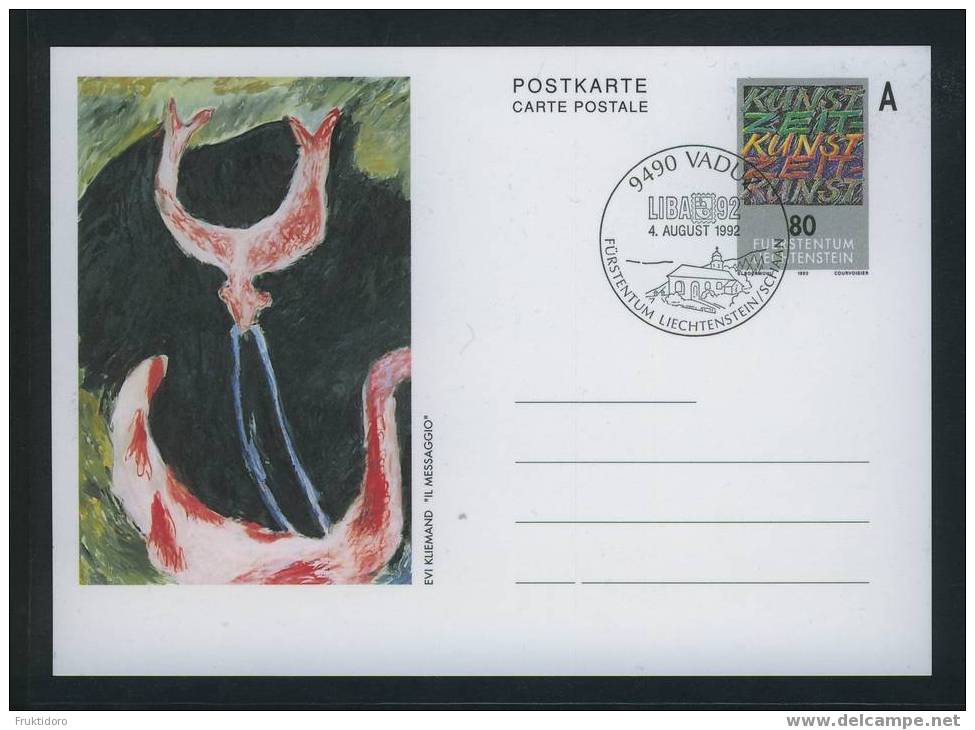 Liechtenstein Postal Stationery - Ganzsache Nr 93 Painting 'Il Messaggio' By Evi Kliemand - Enteros Postales