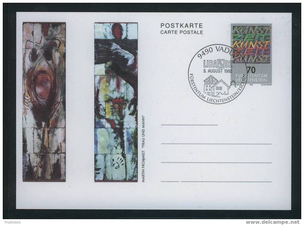 Liechtenstein Postal Stationery - Ganzsache Nr 91 Painting 'Frau Und Mann' By Martin Frommelt - Entiers Postaux