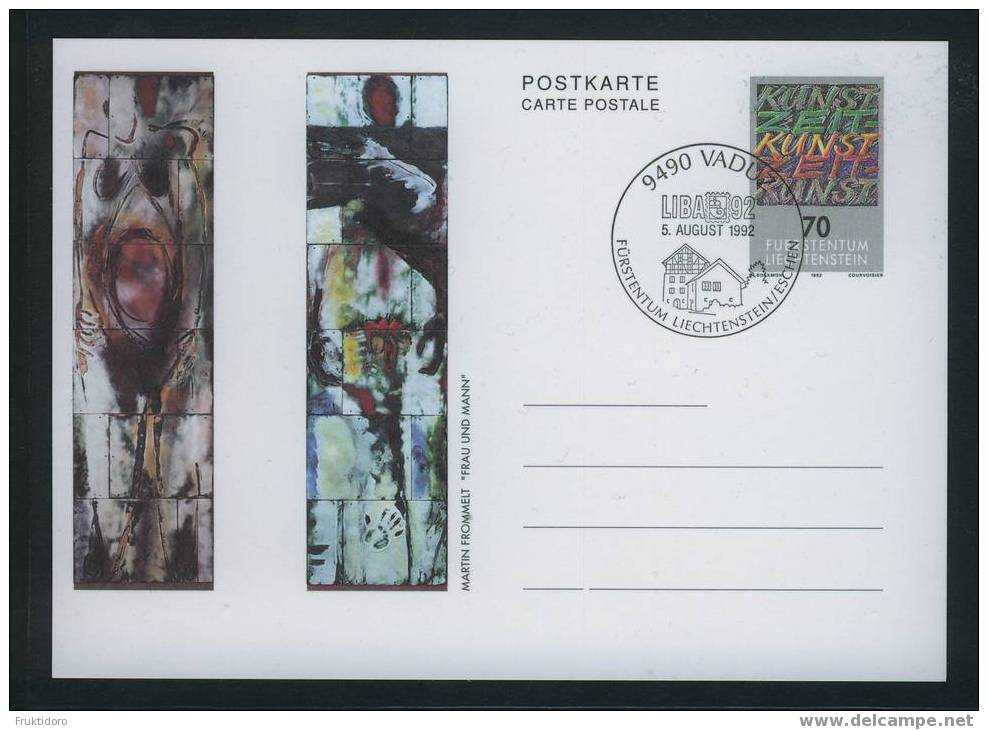 Liechtenstein Postal Stationery - Ganzsache Nr 91 Painting 'Frau Und Mann' By Martin Frommelt - Postwaardestukken