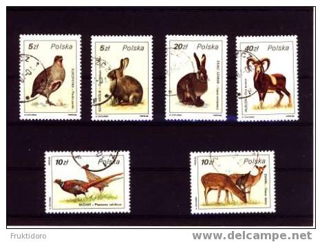 Poland Mi 3019-3024 Partdrige - Rabbit - Pheasant - Deer - Hare - Argali - 1986 - Usati