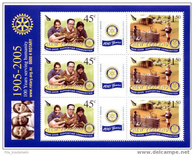 New Zealand - Nouvelle Zéande : 02-02-2005  (**) BLOC + Stamps Out Of Bloc : Commemoratives "100 Years ROTARY" - Neufs