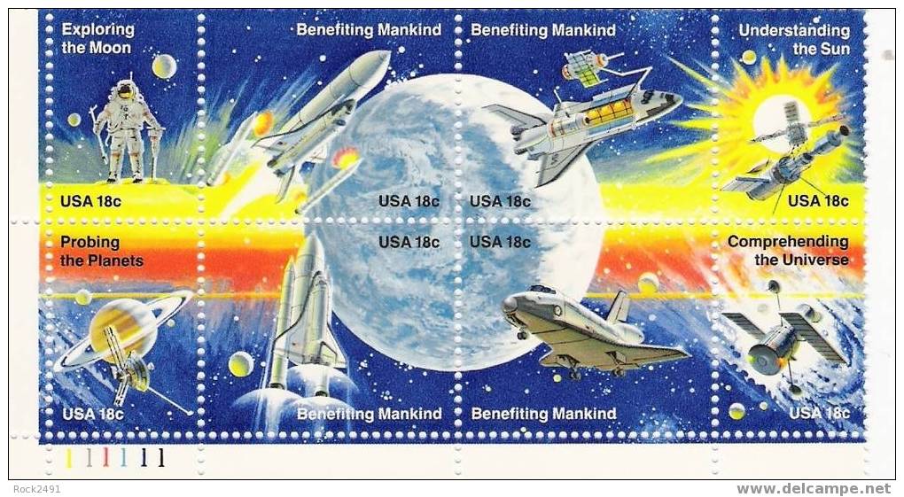US Scott 1919a - Plate Block Of 8 Lower Left No 111111 - Space Shuttle 18 Cent ** MINT NH- Mint Never Hinged - Plaatnummers