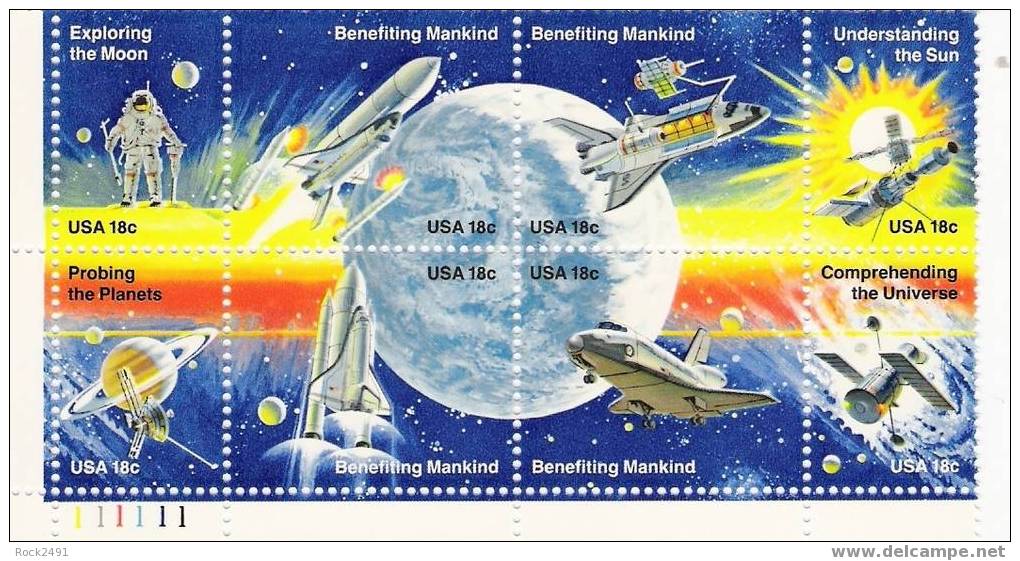 US Scott 1919a - Plate Block Of 8 Lower Left No 111111 - Space Shuttle 18 Cent ** MINT NH- Mint Never Hinged - Numéros De Planches