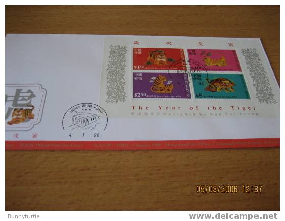 Hong Kong 1998 Year Of Tiger Zodiac S/S FDC - FDC