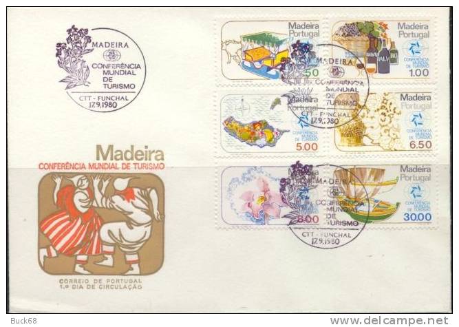 PORTUGAL MADERE MADEIRA Poste 69 à 74 Enveloppe FDC Premier Jour Tourisme Manille : Char Vin Fruit Osier Broderie Boeuf - Madère