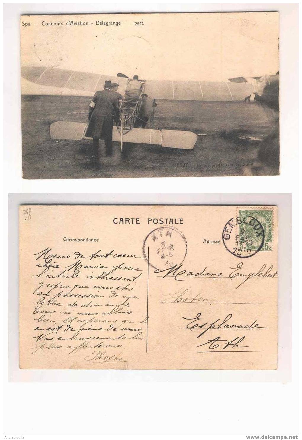 BELGIQUE - SPA Concours D'Aviation Départ De Delagrange En Gros Plan - Cachet Gembloux 2 Février 1910  --  4/441 - Riunioni