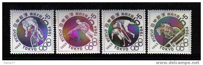 108- GIAPPONE , YVERT N.  760/763 ***  OLIMPIADI DI TOKYO  Soprastampa SAGGIO - Sommer 1964: Tokio