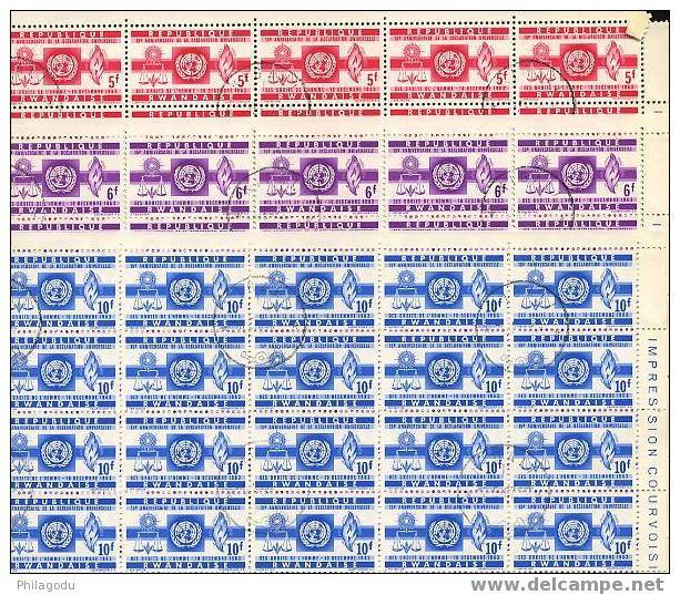 RWANDA 41-43 Et 44-51  Feuilles De 100 Oblitérées Idéal Comme Papier à Tapisser Cote 225 E - Used Stamps
