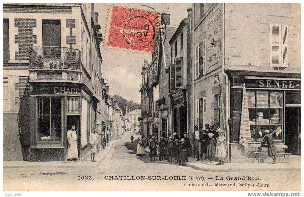 45 CHATILLON SUR LOIRE Grand Rue, Animée, Charcuterie, Epicerie, Ed Marchand 1033, 1905 - Chatillon Sur Loire