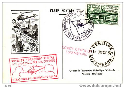 Lot 315: Carte Numérotée 1er Transport Postal Par Hélicoptère De Strasbourg à Luxembourg - Helikopters