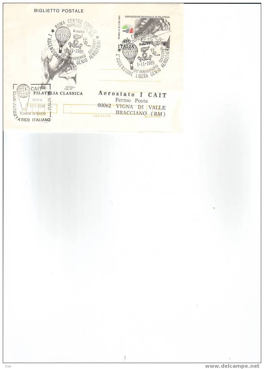 ITALIA 1985 - Bigliietto Postale - Aerostato - Annullo Speciale Illuastrato - Montgolfières