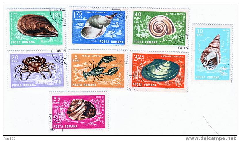 ROMANIA 1966, CRUSTACESET MOLLUSQUES DIVERS  USED FULL SET YVERT#2240-2247 - Grenouilles