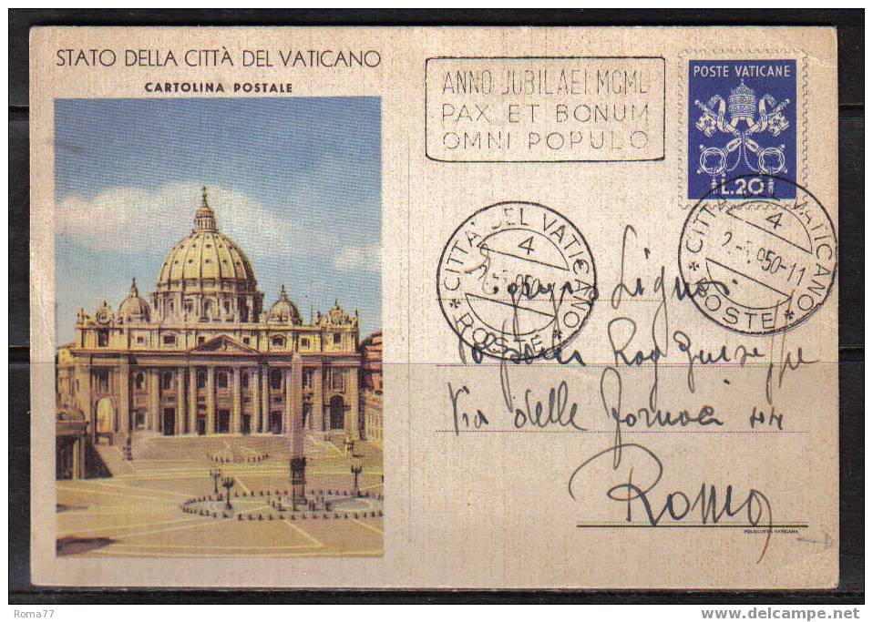 1219 - VATICANO , INTERO DEL 2/5/1950. AL RETRO L'ANNO SANTO - Storia Postale