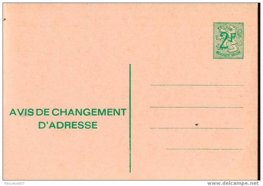 AP - Entier Postal - Carte Postale Avis De Changement D'adresse N° 17 - Chiffre Sur Lion Héraldique - 2,00 Fr Vert - F - Adreswijziging