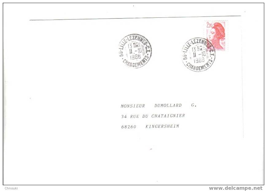 Liberté De Gandon 2f20 - Cachet Lille Lezennes CT Chargements - 1982-1990 Liberté De Gandon