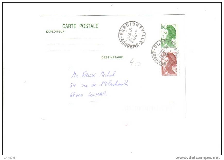 Liberté De Gandon Entier Postal - Cachet Tireté BOIGNEVILLE 1986 - 1982-1990 Liberté De Gandon