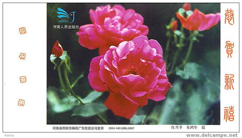 Chine :Entier Publicitaire Tombola, Rose Rouge, Flore, - Rosen