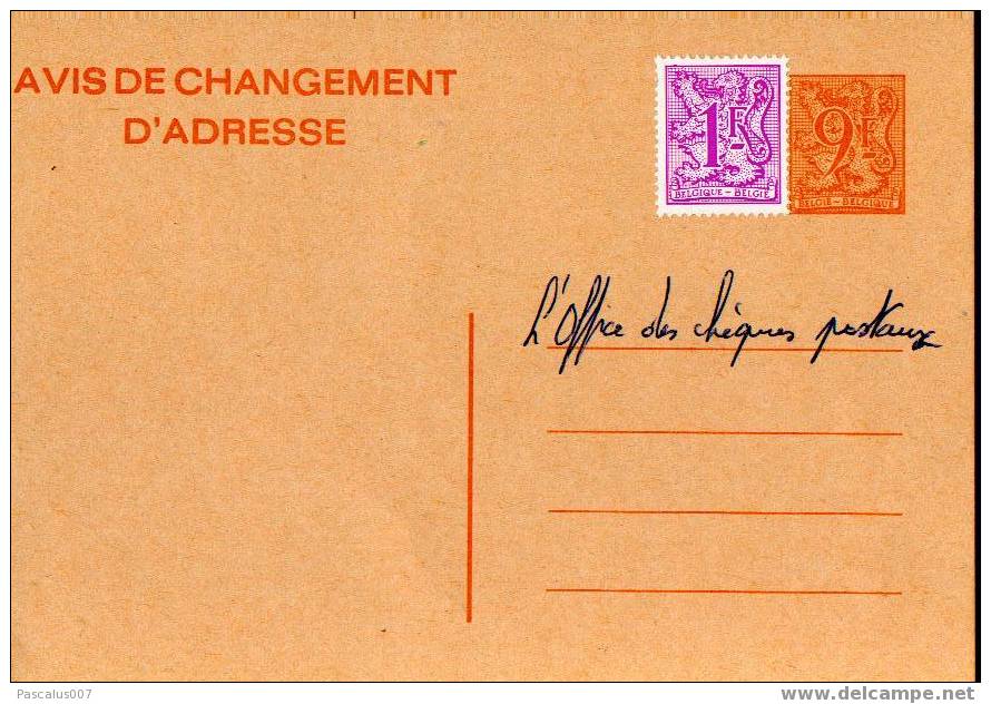 AP - Entier Postal - Carte Postale Avis De Changement D´adresse N° 26 - Chiffre Sur Lion Héraldique Avec Banderole - 9,0 - Adressenänderungen