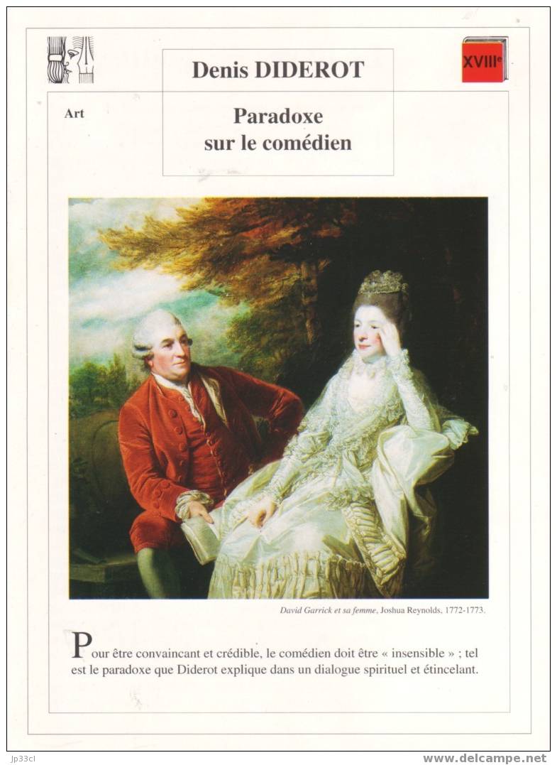 Fiche De Lecture Sur Paradoxe Sur Le Comédien De Denis Diderot - Didactische Kaarten