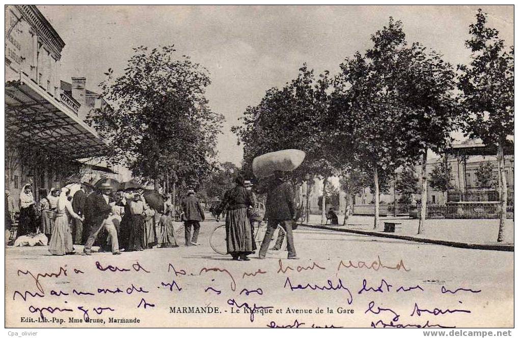 47 MARMANDE Avenue De La Gare, Kiosque à Musique, Trés Animée, Ed Brune, 1905 - Marmande