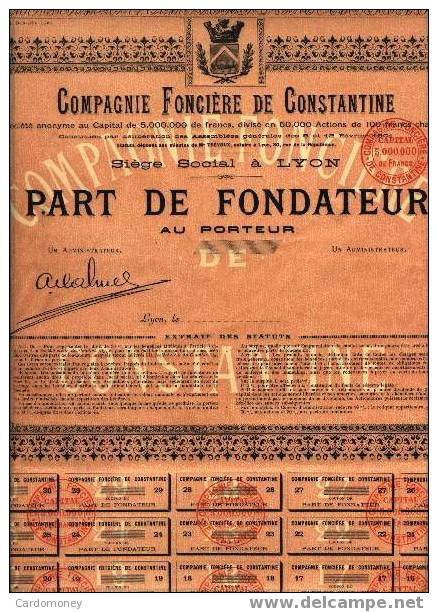 COMPAGNIE FONCIERE De CONSTANTINE(Algérie) Part De Fondateur(art.N°117) - Africa