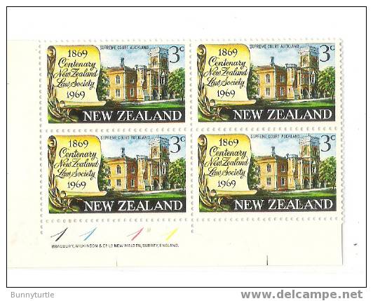 New Zealand 1969 Centenary Of NZ Law Society 3c Blk Of 4 MLH - Unused Stamps