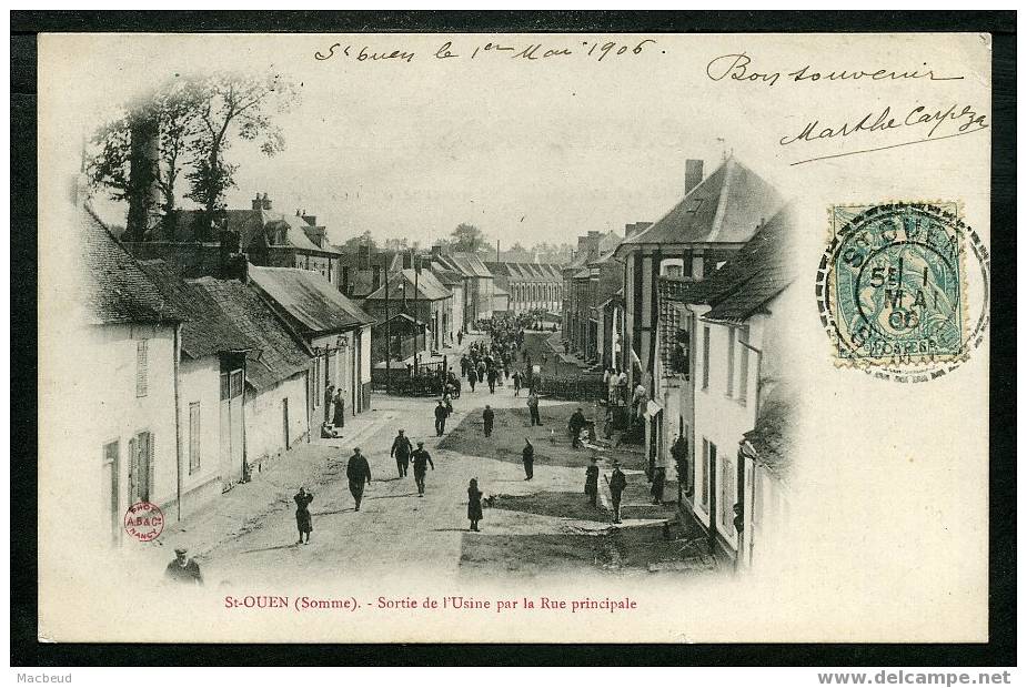 80 - SAINT OUEN - Sortie De L'Usine Par La Rue Principale - ANIMÉE CARTE PRÉCURSEUR - Saint Ouen