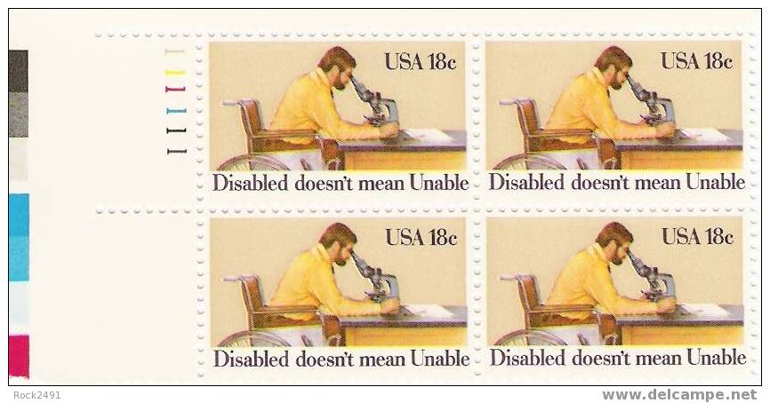 US Scott 1925 - Plate Block Of 4 Upper Left Plate No 111111 - Year Of Disabled 18 Cent - Mint Never Hinged - Plaatnummers