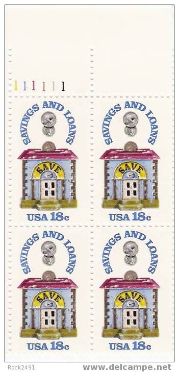 US Scott 1911 - Plate Block Of 4 Upper Left No 111111 - Savings And Loans 18 Cent - Mint Never Hinged - Numero Di Lastre