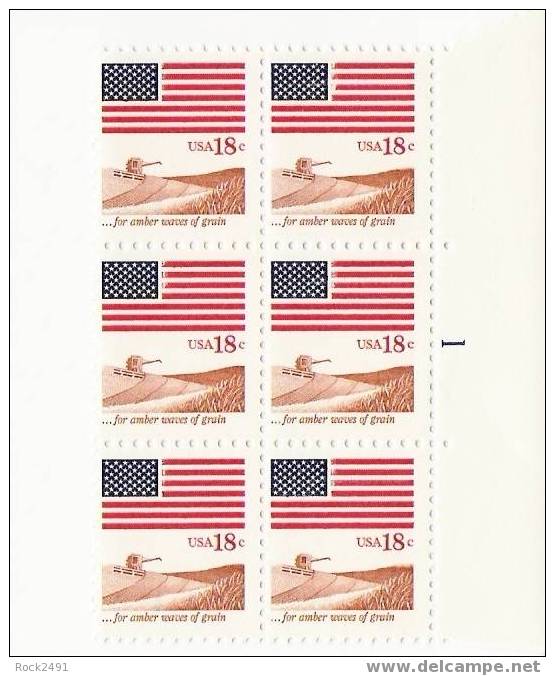 US Scott 1890 - Plate Block Of 6 -Plate No 1 - Flag And Anthem 18 Cent - Mint Never Hinged - Numero Di Lastre