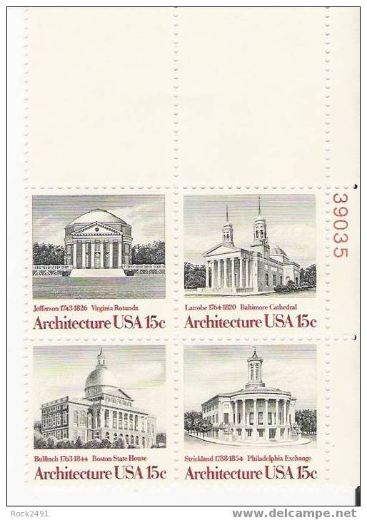 US Scott 1782a (1779 1780 1781 1782) - Plate Block Of 4 Plate 39035 - American Architecture 15 Cent - Mint Never Hinged - Plate Blocks & Sheetlets