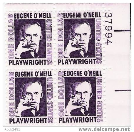 US Scott 1294 - Plate Block Of 4 Right Upper Plate # 37994 - 1 Dollar Eugene O´Neill Mint Never Hinged - Plaatnummers