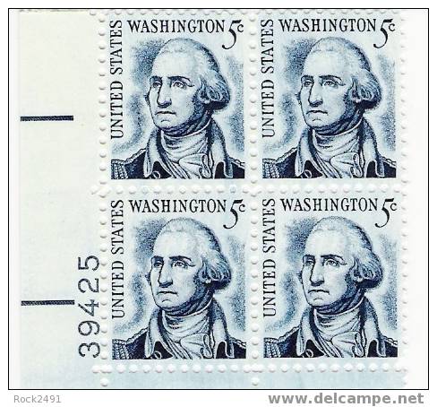 US Scott 1283B - Plate Block Of 4 Left Lower Plate # 39425 - George Washington 5 Cent Mint Never Hinged - Plate Blocks & Sheetlets