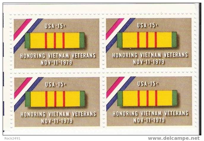 US Scott 1802 - Block Of 4 - Vietnam Vets 15 Cent - Mint Never Hinged - Blokken & Velletjes