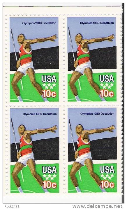 US Scott 1790 - Block Of 4 - 1980 Summer Olympics - Javelin 10 Cent - Mint Never Hinged - Blocs-feuillets